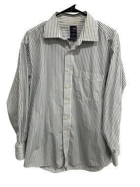 T. Harris London Mens Blue White Striped Long Sleeve Button Up Shirt Cotton Sz L